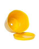Close-up of the detachable saucer and drainage hole on a Chive Tika meadowlark yellow ceramic large pot.