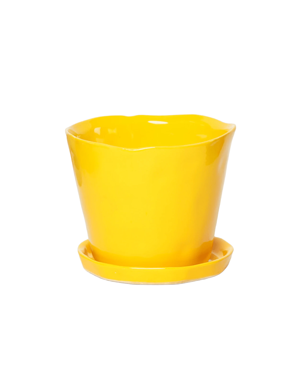 Chive Tika meadowlark yellow ceramic medium plant pot with drainage hole and detachable saucer.