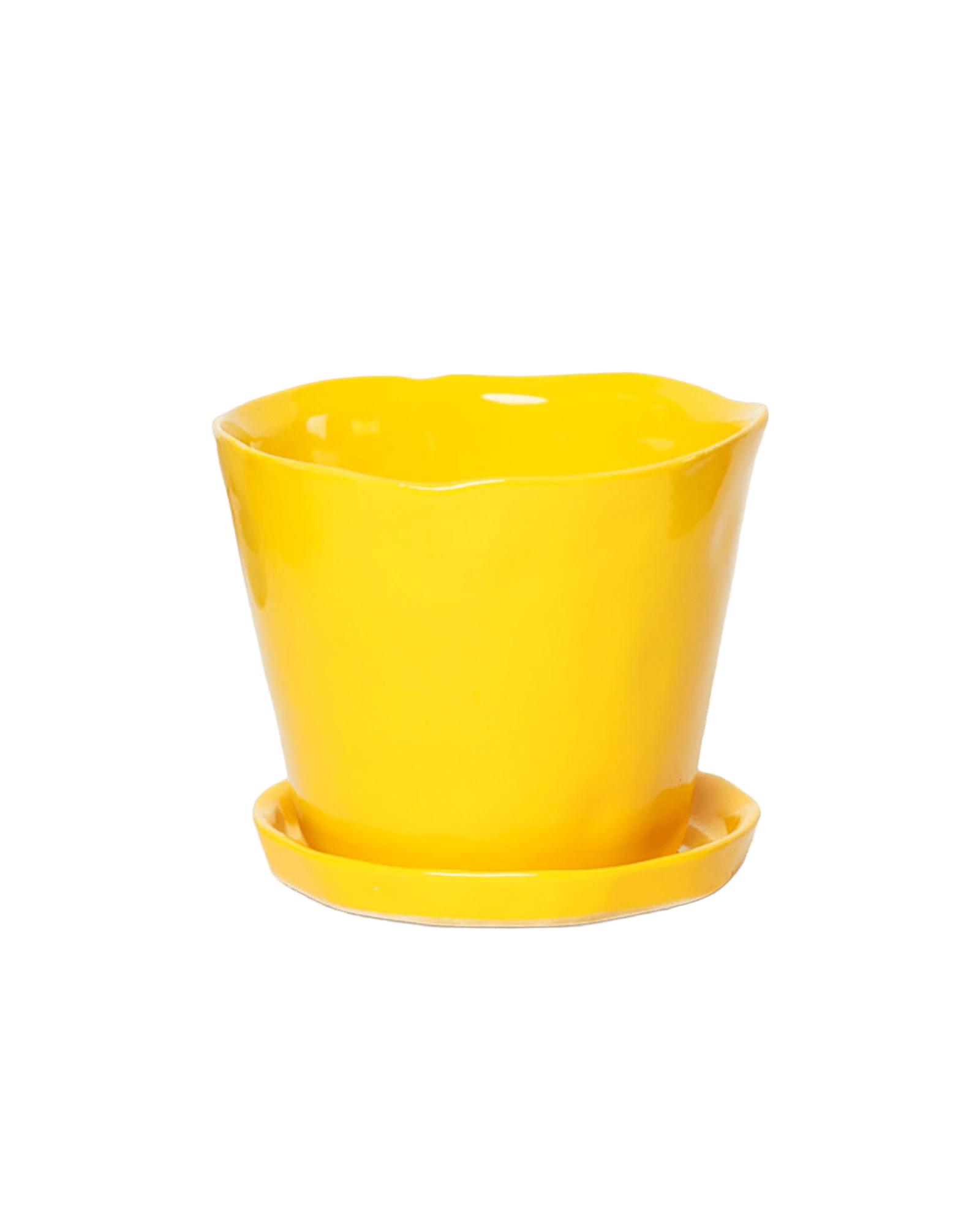 Chive Tika meadowlark yellow ceramic medium plant pot with drainage hole and detachable saucer.