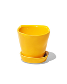 Chive Tika meadowlark yellow ceramic small plant pot with drainage hole and detachable saucer.