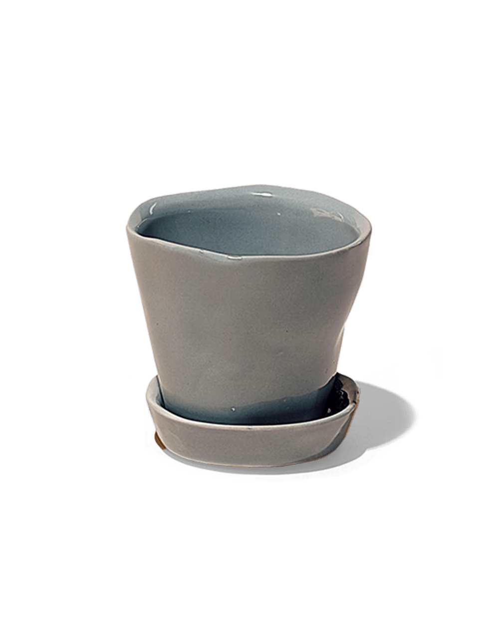 Chive Tika medium grey ceramic small plant pot with drainage hole and detachable saucer.