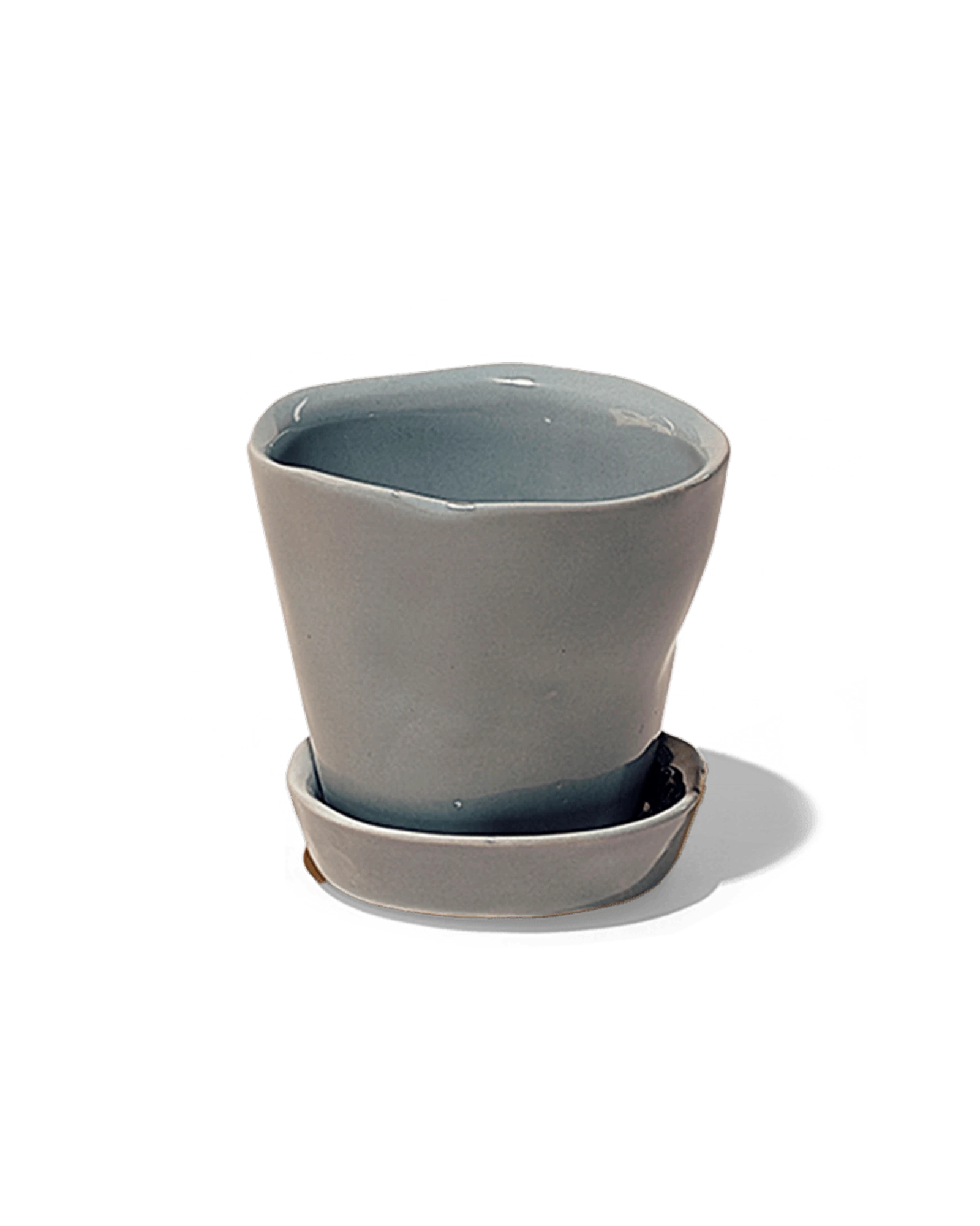 Chive Tika medium grey ceramic small plant pot with drainage hole and detachable saucer.