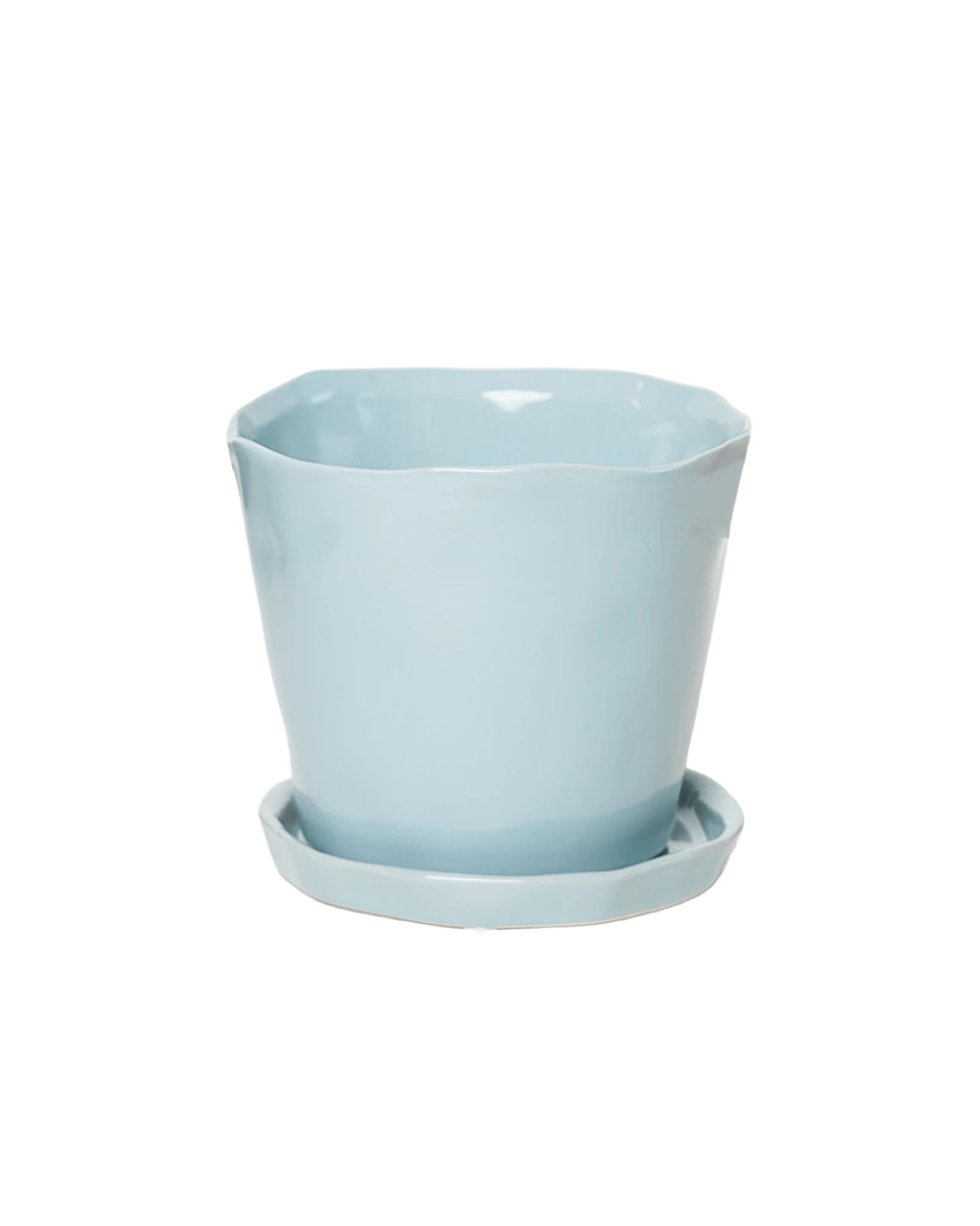 Chive Tika large ceramic planter in color new grey with drainage and detachable saucer.