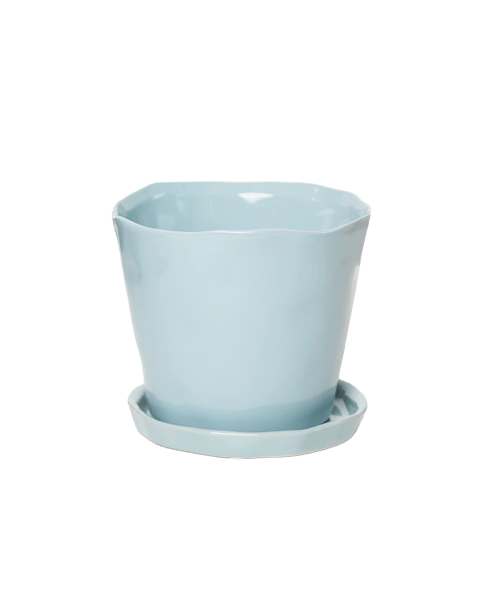 Chive Tika large ceramic planter in color new grey with drainage and detachable saucer.