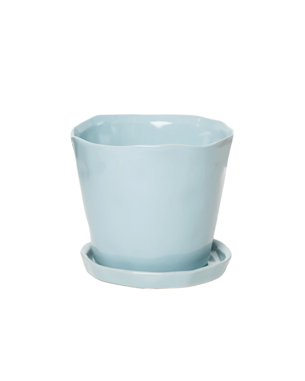 Chive Tika new grey ceramic medium plant pot with drainage hole and detachable saucer.