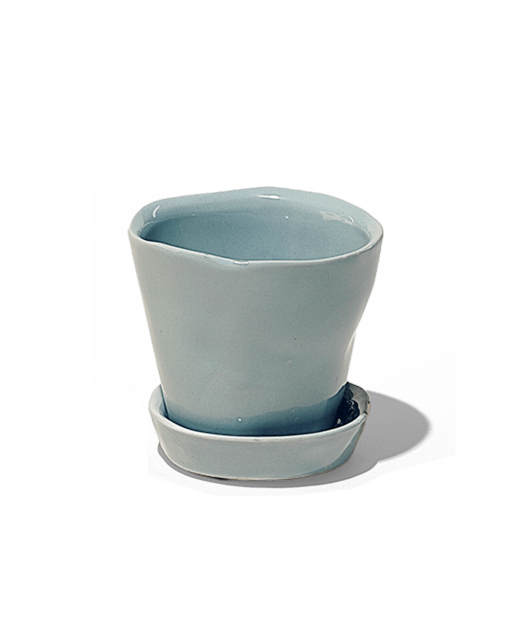 Chive Tika new grey ceramic small plant pot with drainage hole and detachable saucer.