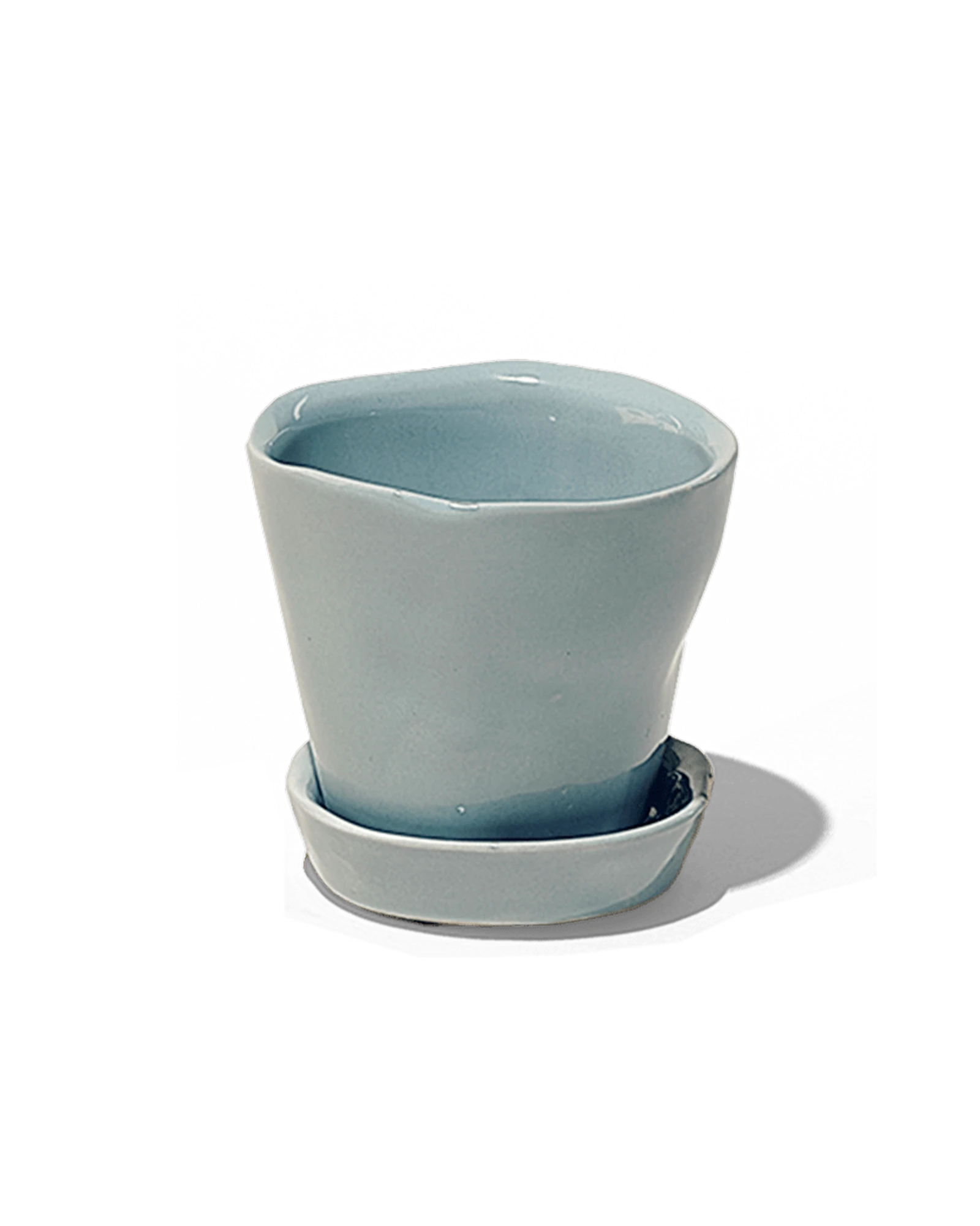 Chive Tika new grey ceramic small plant pot with drainage hole and detachable saucer.