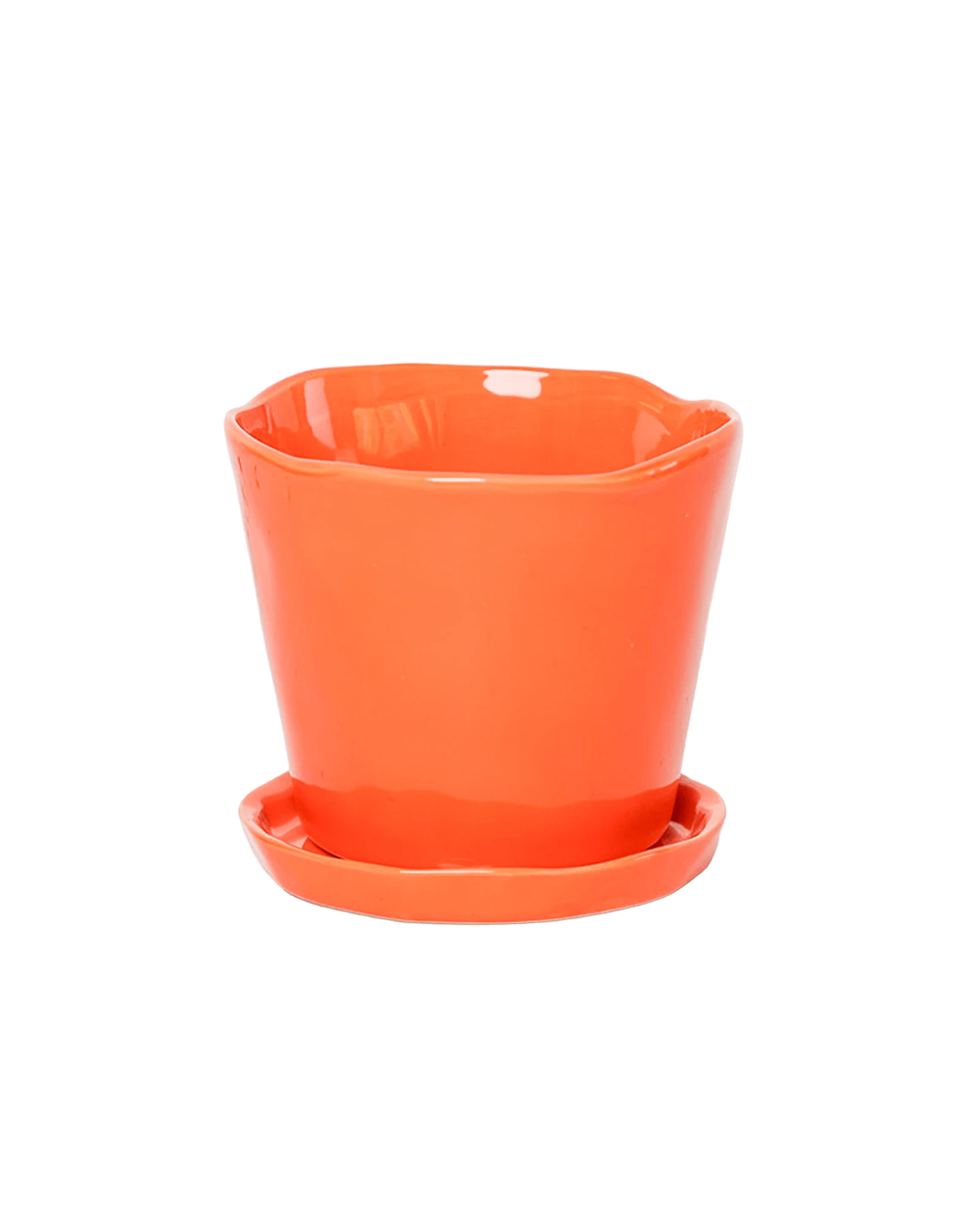 Chive Tika orange ceramic large plant pot with drainage hole and detachable saucer.