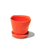 Chive Tika orange ceramic small plant pot with drainage hole and detachable saucer.