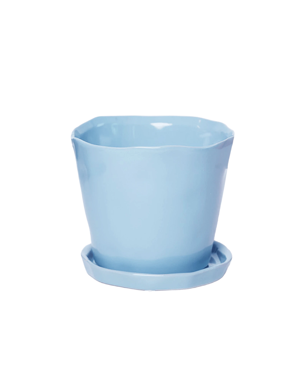 Chive Tika periwinkle ceramic large plant pot with drainage hole and detachable saucer.