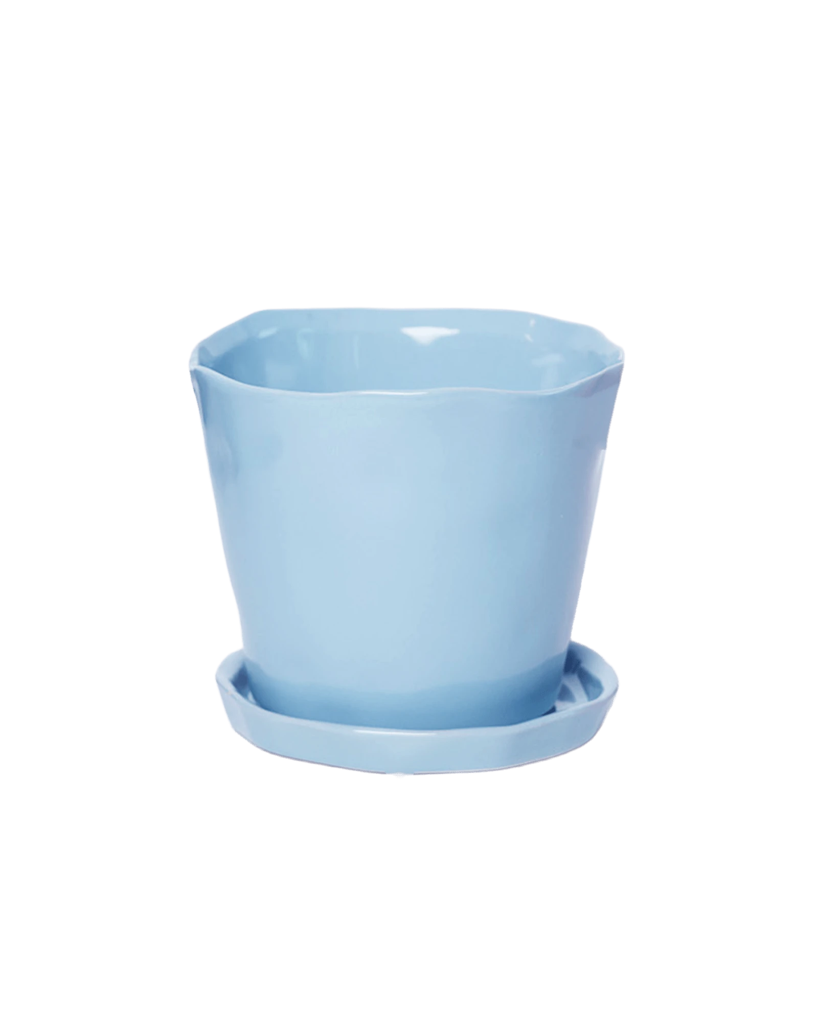Chive Tika periwinkle ceramic large plant pot with drainage hole and detachable saucer.