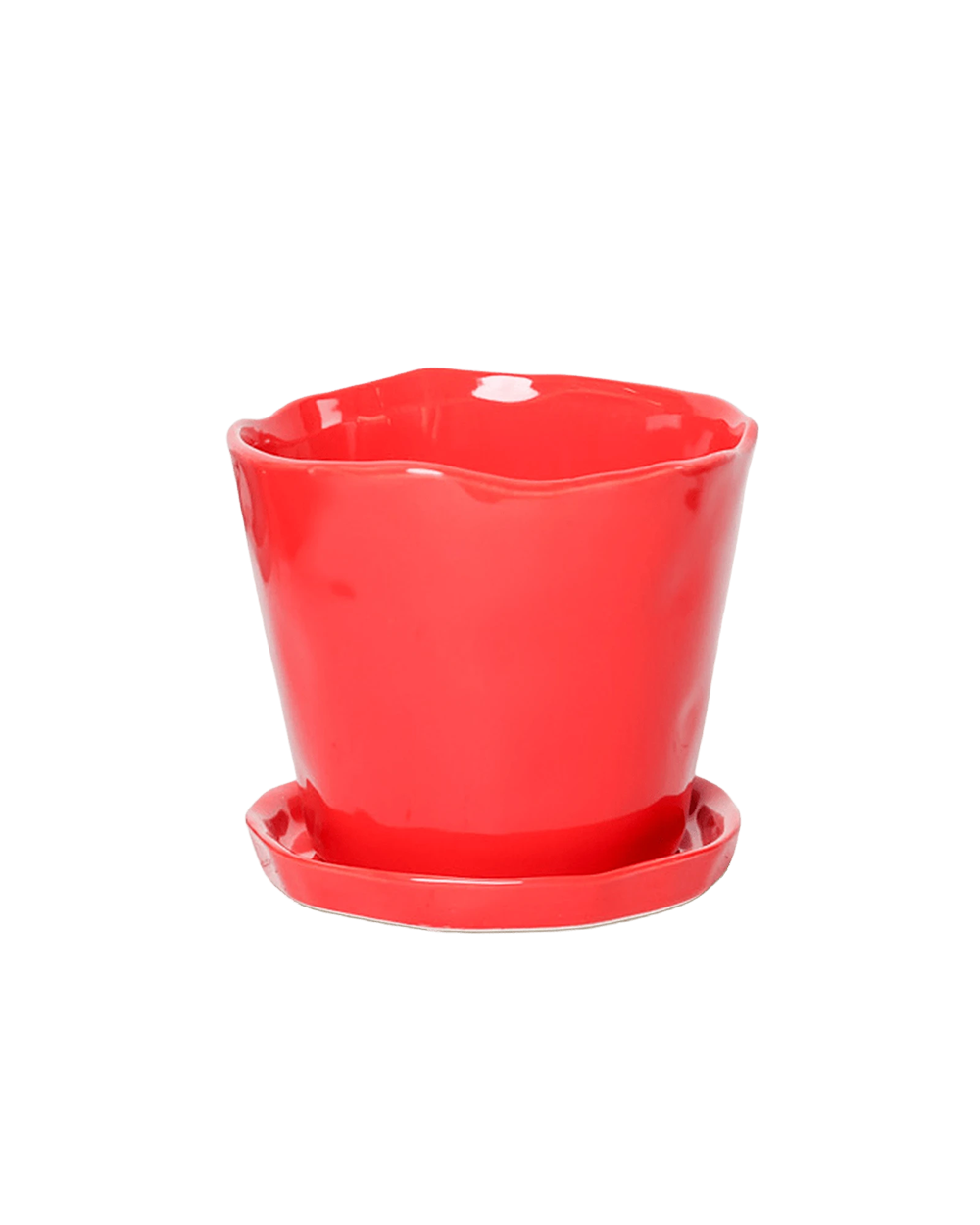 Chive Tika red ceramic large plant pot with drainage hole and detachable saucer.