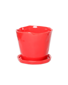 Chive Tika red ceramic large plant pot with drainage hole and detachable saucer.