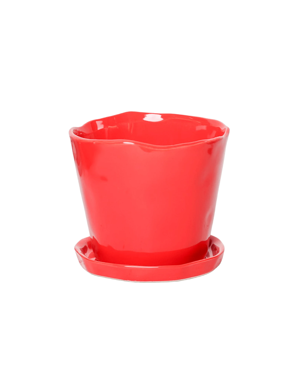 Chive Tika red ceramic medium plant pot with drainage hole and detachable saucer.