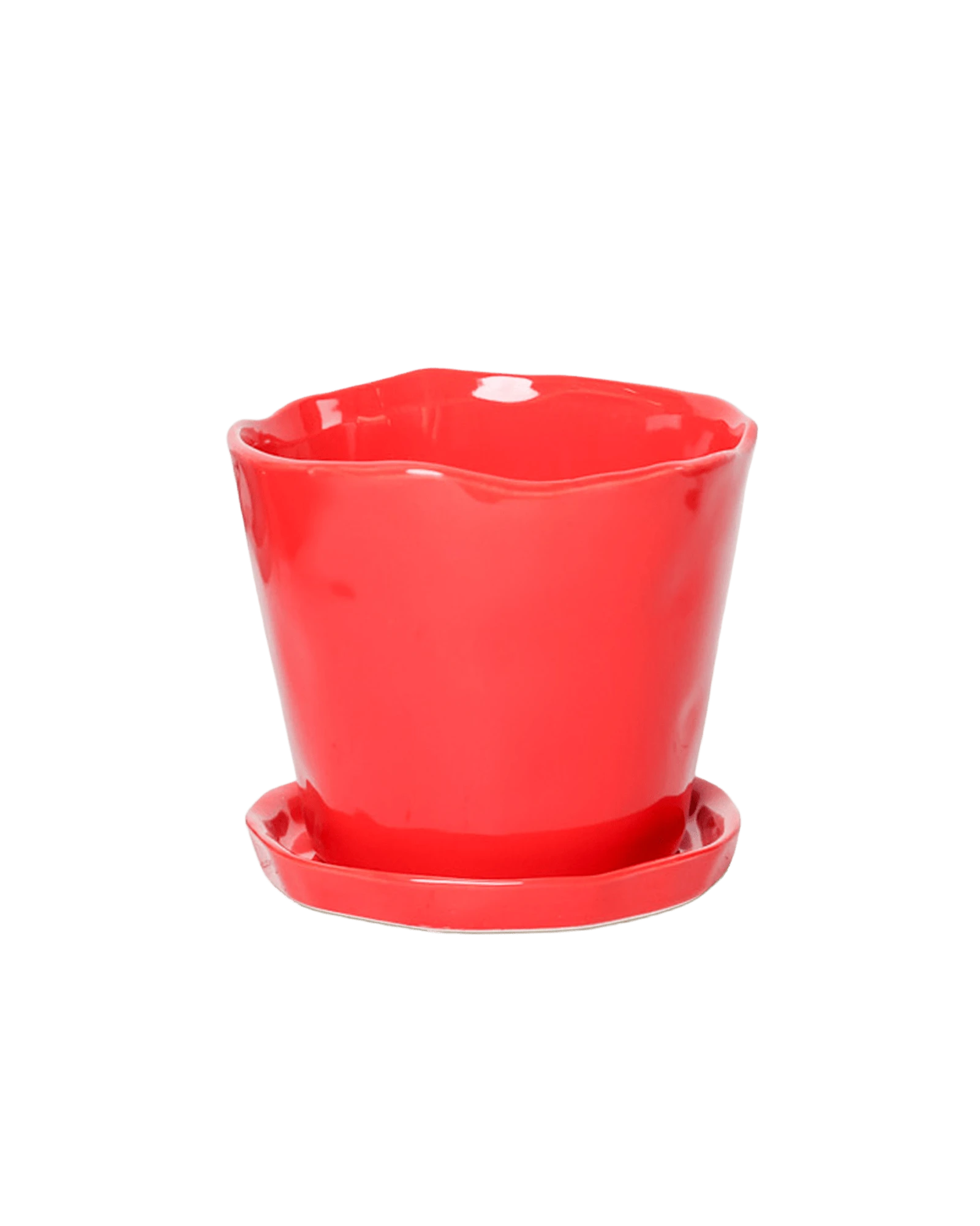 Chive Tika red ceramic medium plant pot with drainage hole and detachable saucer.