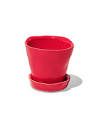 Chive Tika red ceramic small plant pot with drainage hole and detachable saucer.