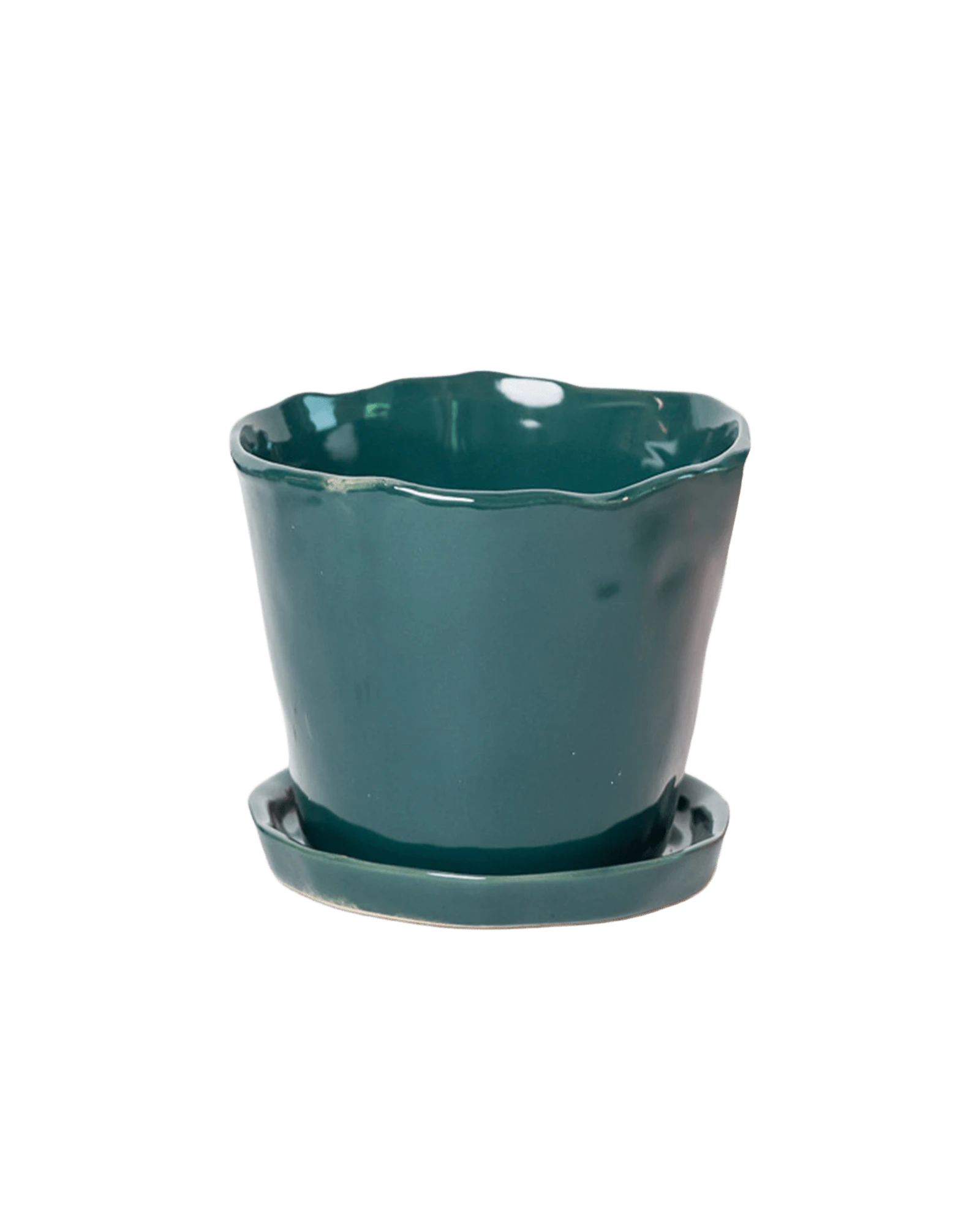 Chive Tika spruce ceramic medium plant pot with drainage hole and detachable saucer.