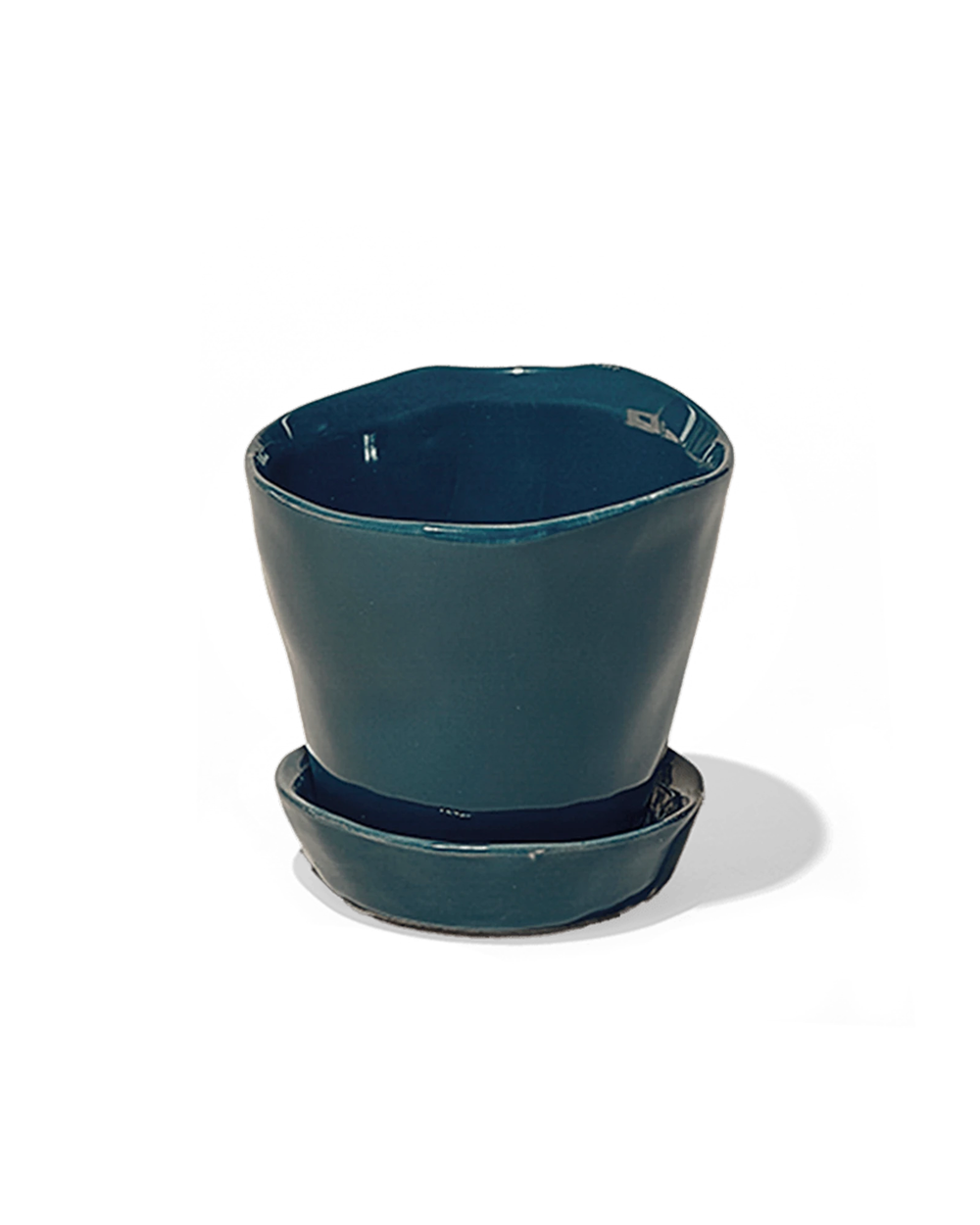 Chive Tika spruce ceramic small plant pot with drainage hole and detachable saucer.