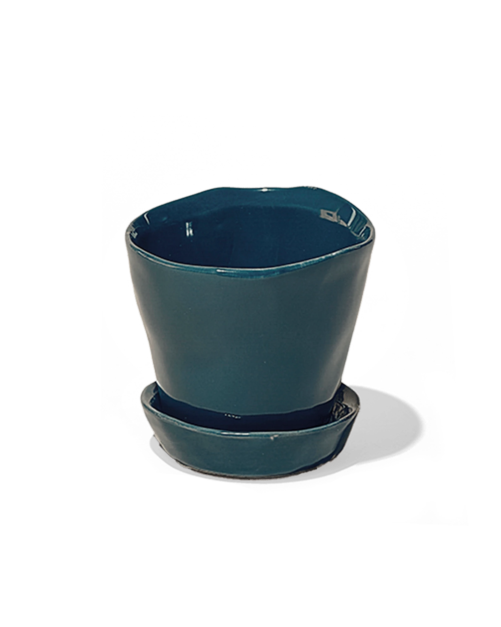 Chive Tika spruce ceramic small plant pot with drainage hole and detachable saucer.