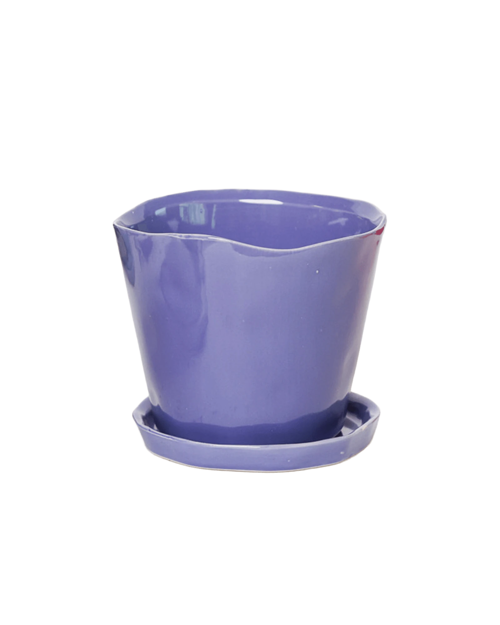 Chive Tika ultra violet ceramic medium plant pot with drainage hole and detachable saucer.