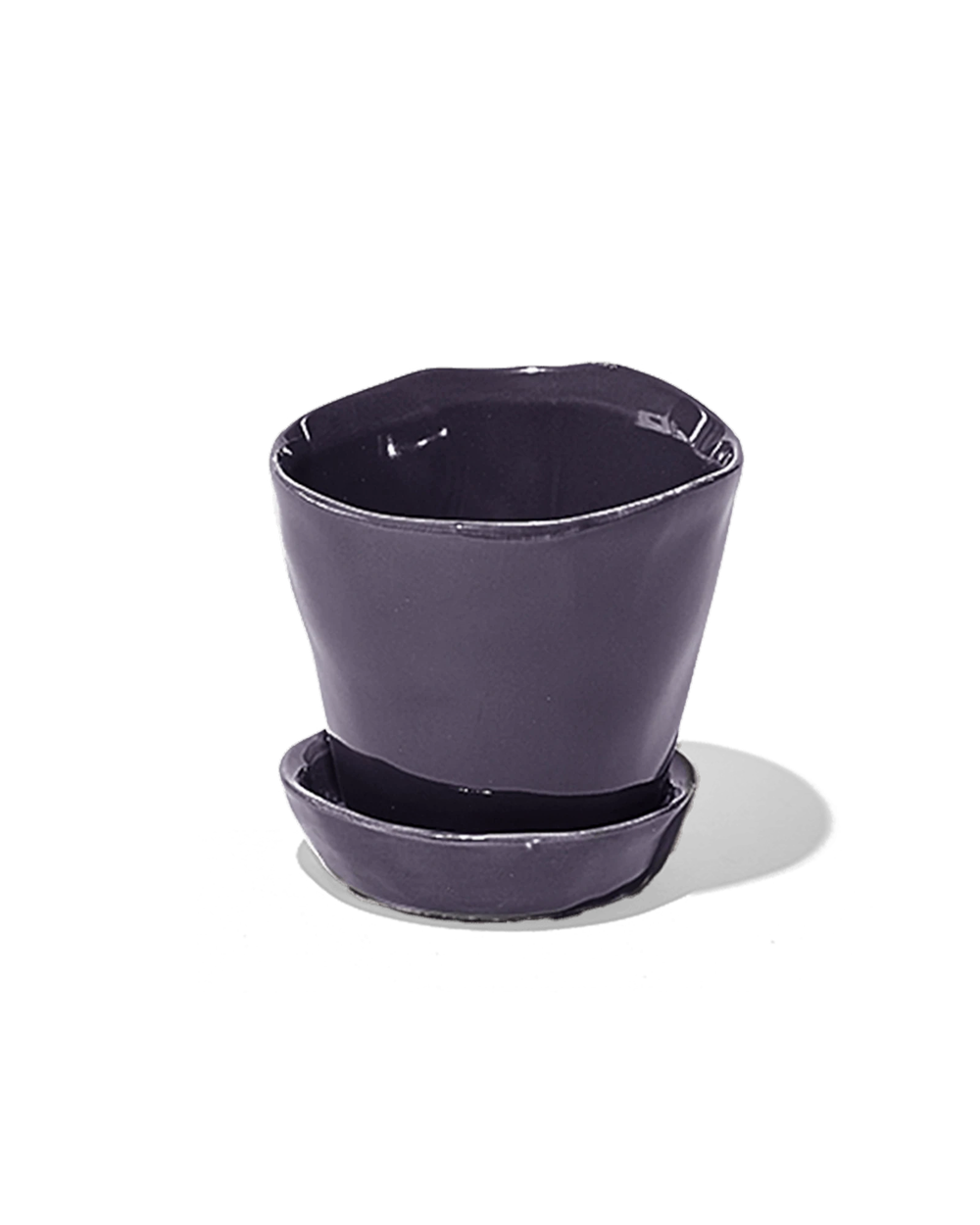 Chive Tika ultra violet ceramic small plant pot with drainage hole and detachable saucer.