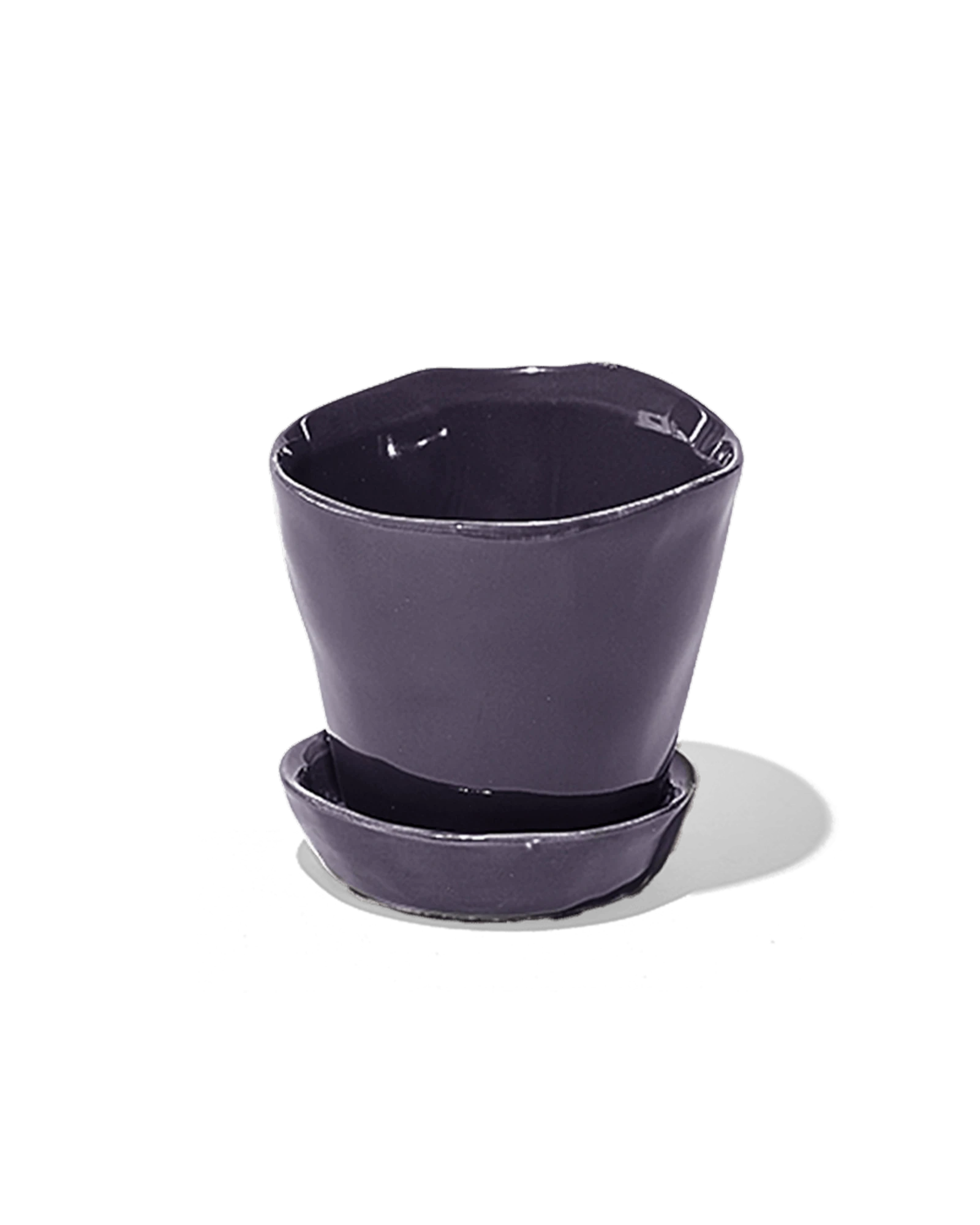 Chive Tika ultra violet ceramic small plant pot with drainage hole and detachable saucer.