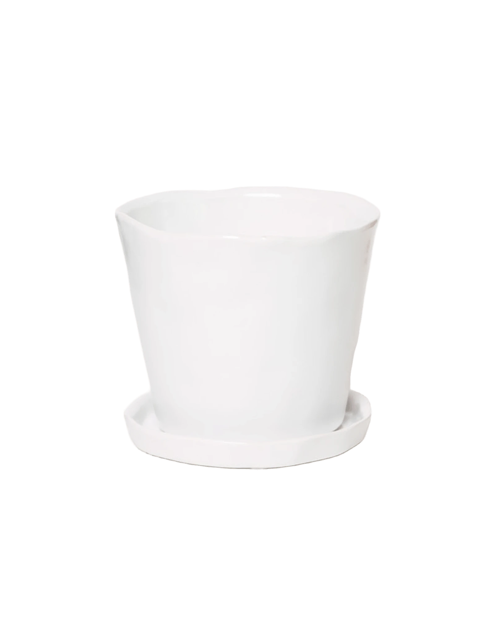 Chive Tika white ceramic medium plant pot with drainage hole and detachable saucer.