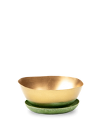 Chive Topper green gold metal small succulent dish with drainage and detachable saucer.