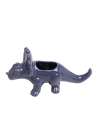 Chive Triceratops Blue Stone color ceramic dinosaur shaped succulent planter showing texture details.