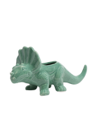 Chive Triceratops Cascade teal color ceramic dinosaur shaped succulent planter with no drainage.