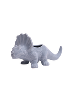 Chive Triceratops Cloud Blue color ceramic dinosaur shaped succulent planter with no drainage.