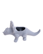 Chive Triceratops Cloud Blue color ceramic dinosaur shaped succulent planter showing texture details.