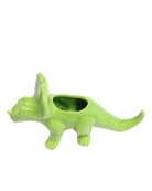 Chive Triceratops Fluorite Green color ceramic dinosaur shaped succulent planter showing texture details.
