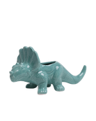 Chive Triceratops Granite Green color ceramic dinosaur shaped succulent planter with no drainage.