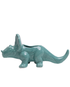  Chive Triceratops Granite Green color ceramic dinosaur shaped succulent planter showing texture details.