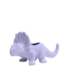 Chive Triceratops Halogen Blue color ceramic dinosaur shaped succulent planter with no drainage.