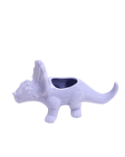 Chive Triceratops Halogen Blue color ceramic dinosaur shaped succulent planter showing texture details.
