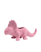 Chive Triceratops Nose Gay Pink ceramic dinosaur shaped succulent planter with no drainage.