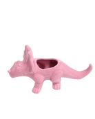 Chive Triceratops Nose Gay Pink color ceramic dinosaur shaped succulent planter showing texture details.