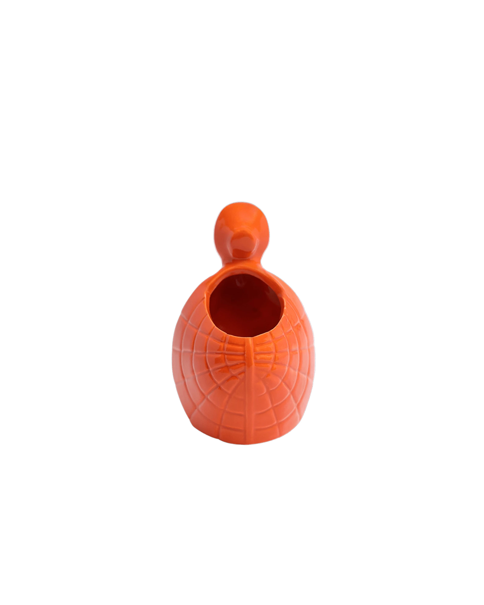 Back view of a Chive Turtle Orange color ceramic turtle shaped succulent planter with no drainage.