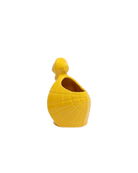 Back view of a Chive Turtle Yellow color ceramic turtle shaped succulent planter with no drainage.