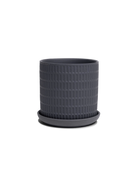 Chive Virago A small black porcelain pot with drainage hole and detachable saucer.