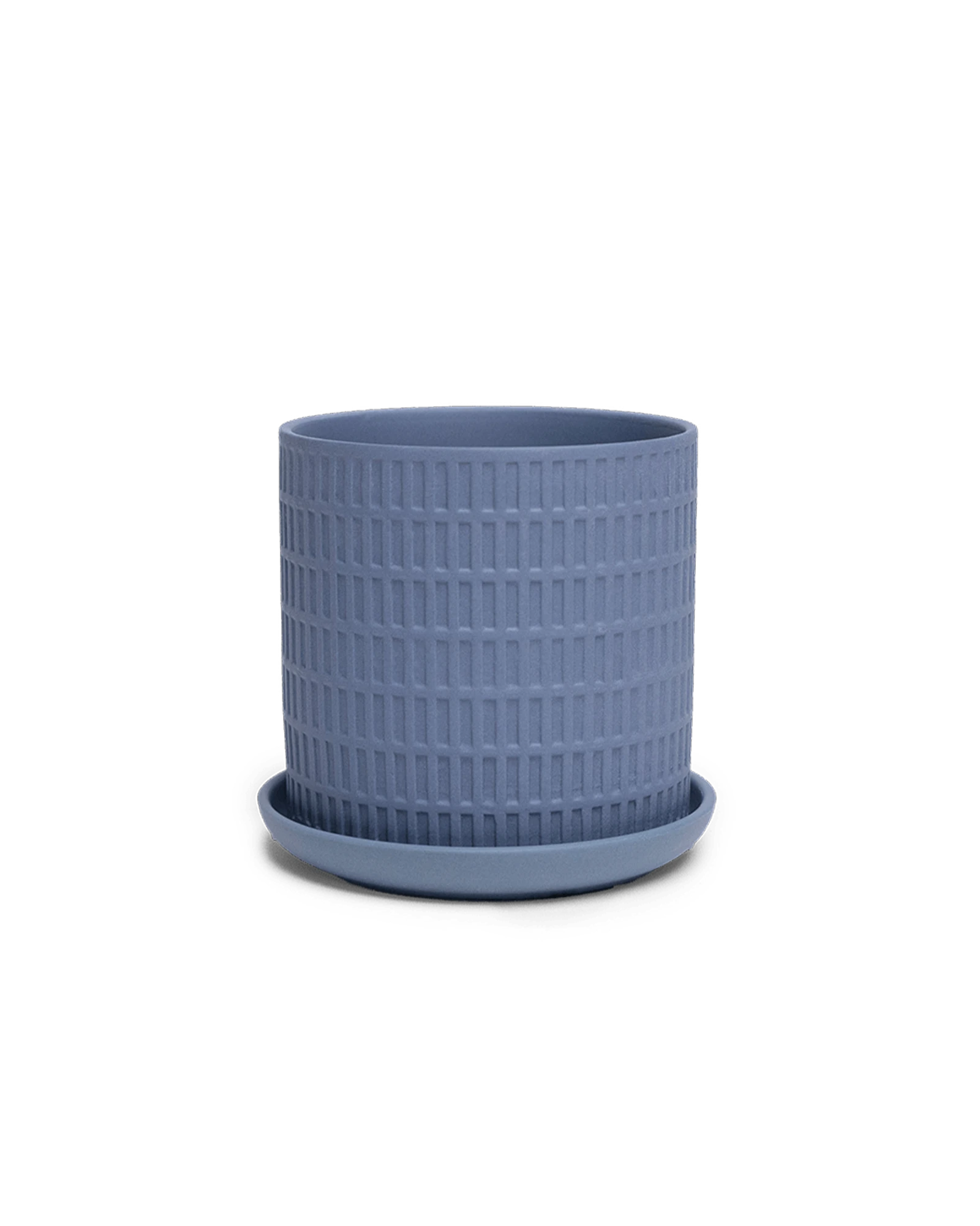 Chive Virago A medium blue grey porcelain pot with drainage hole and detachable saucer.