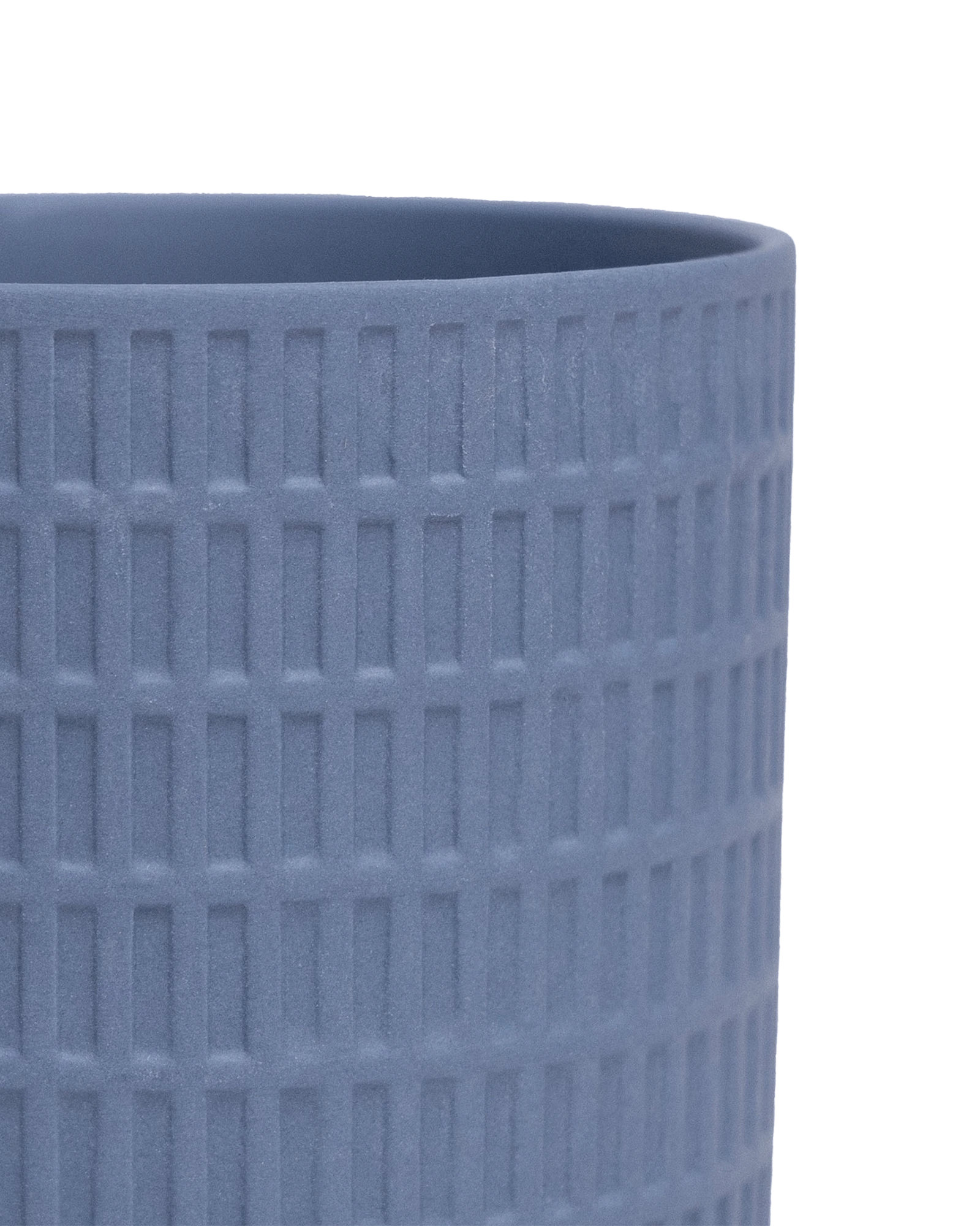 Close-up of the Chive Virago A medium blue grey porcelain pot showing the color and textured finish.