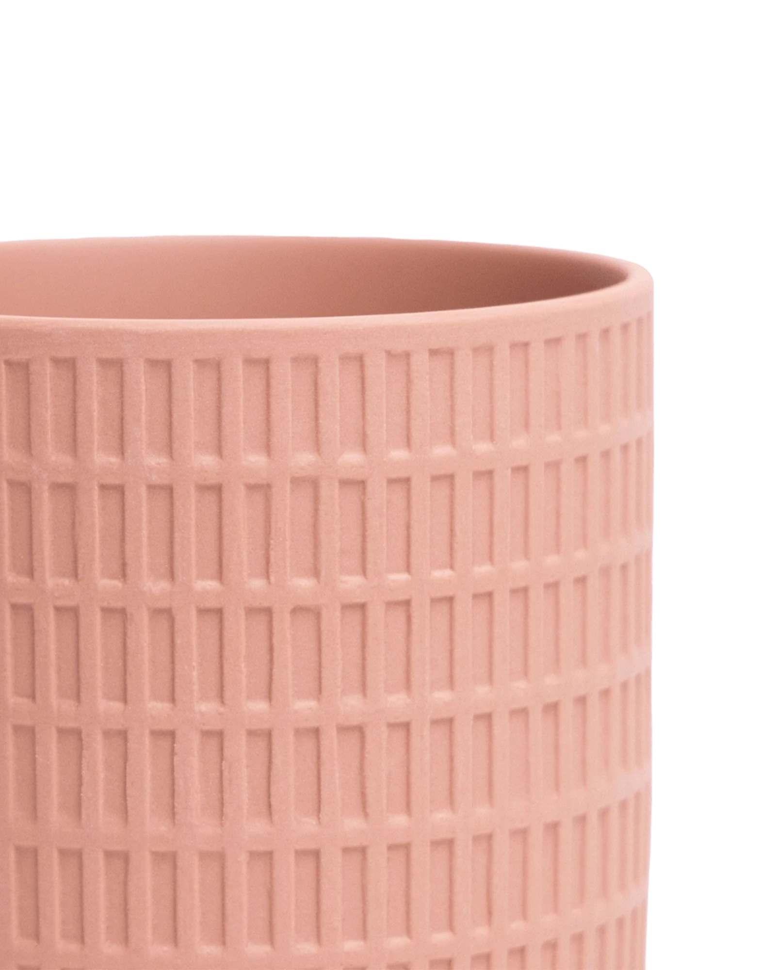 Close-up of the Chive Virago A medium clay terracotta porcelain pot showing the color and textured finish.