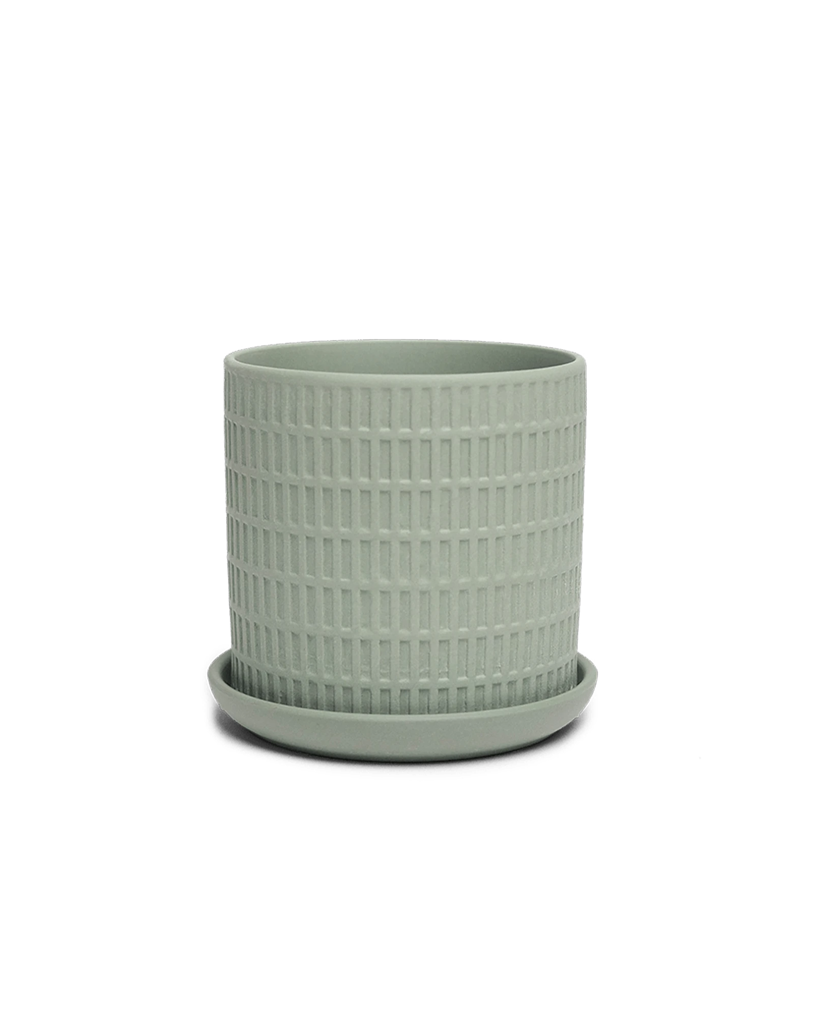 Chive Virago A medium olive porcelain pot with drainage hole and detachable saucer.