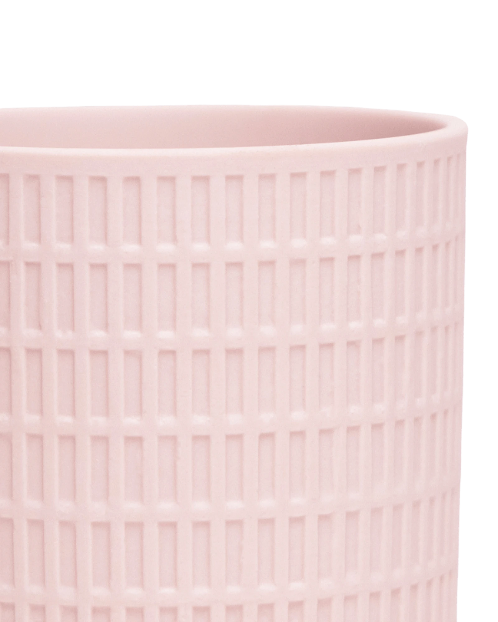 Close-up of the Chive Virago A medium soft pink porcelain pot showing the color and textured finish.