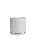 Chive Virago A large white textured porcelain pot with drainage hole and detachable saucer.