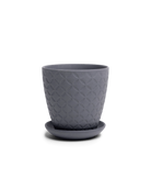 Chive Virago B small black porcelain pot with drainage hole and detachable saucer.