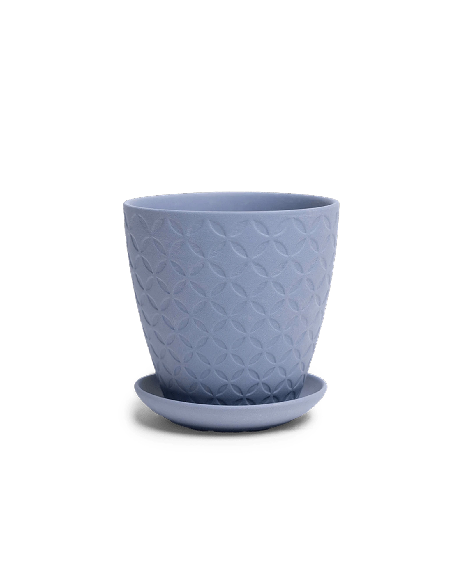 Chive Virago B medium blue grey porcelain pot with drainage hole and detachable saucer.